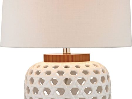 Woven Ceramic Table Lamp In White and Wood Tone Discount