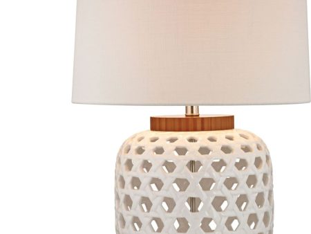 Woven Ceramic Led Table Lamp In White and Wood Tone Online