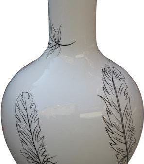 White Globular Vase With Black Feathers Online Hot Sale