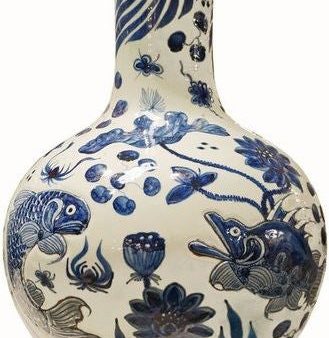 Blue & White Carved Fish Globular Vase Fashion