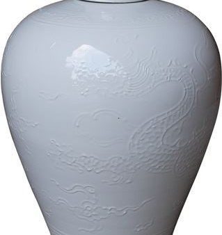 White Carved Dragon Plum Vase With Lid Hot on Sale