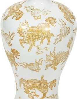 White Plum Vase Gold Kylin - 17H Cheap