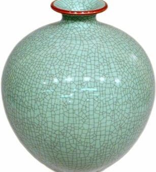 Crackle Celadon Pomegranate Vase W  Brown Lip on Sale