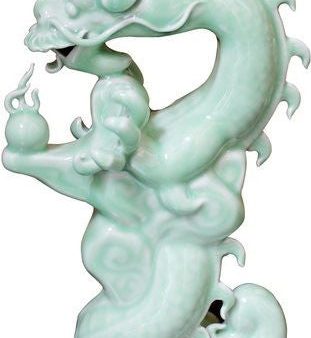 Celadon Green Dragon With Fireball Statue Discount