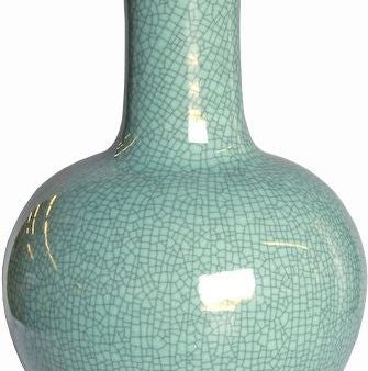 Crackle Celadon Globular Vase W  Brown Lip Hot on Sale