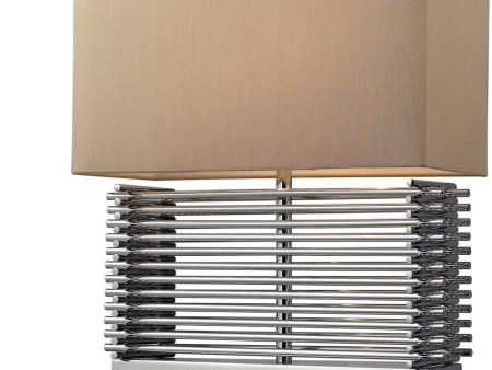 Andros Slatted Led Table Lamp In Chrome With Light Beige Shade Hot on Sale